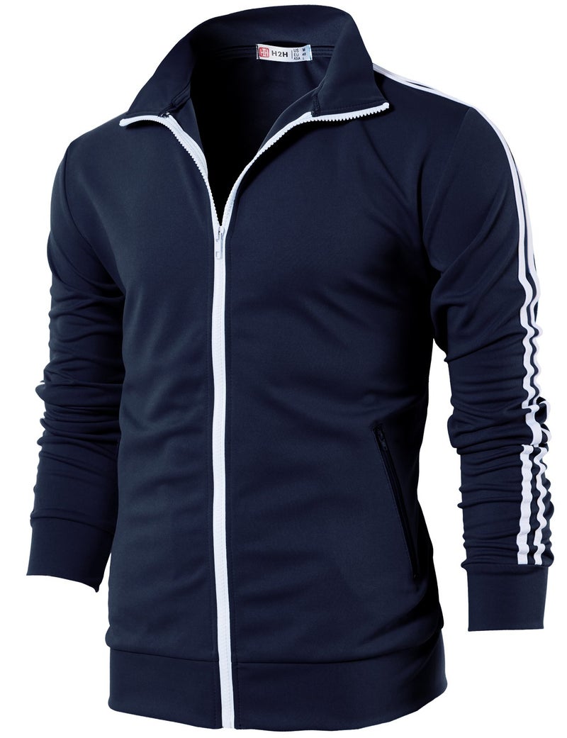 H2H Mens Basic Track Jacket - Slim Fit Side Taping Sportswear Urbanwear Streetwear Top NAVY US M/Asia L (CMOJA0103) - Image 1